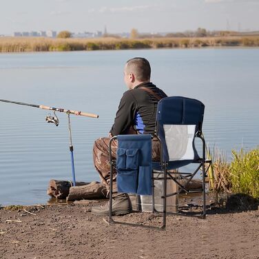 Складний туристичний стілець LEADZM з бічним столиком та відділенням для зберігання, дихаюча спинка, 10 кг, 600D Oxford, металевий каркас, 6x60x9 см, легкий та компактний для відпочинку на природі, риболовлі, фестивалів (1, блакитний)