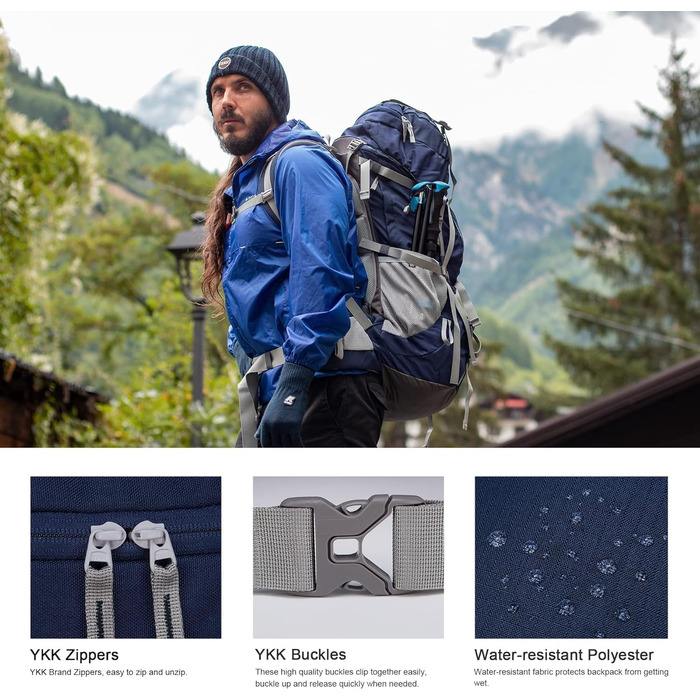 Туристичний рюкзак MOUNTAINTOP 70L з внутрішнім каркасом, з дощовиком, для походів, кемпінгу та подорожей, чоловічий та жіночий