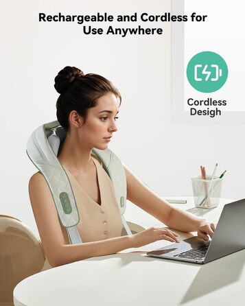 Масажер для шиї Snailax 4D з підігрівом та Shiatsu, електричний масажер для шиї, плечей та спини, зелений