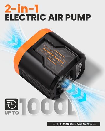 OutdoorMaster Bonito - портативна електрична повітряна помпа для надувних виробів. 14.43Wh, для надувних матраців, басейнів, сумок, ліжок. Надування та здування.