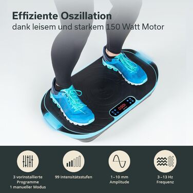 Вібраційна платформа Skandika V2 | Тренувальні ручки та стрічки, Оздоблювальна вібрація, Вигнутий дизайн, Тихий мотор, 99 рівнів, LCD-дисплей | Спортивний комплекс для дому Skandika блакитно-чорний