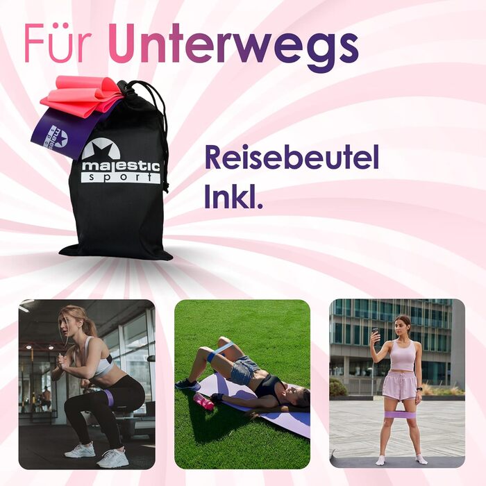 Набір фітнес-гумок Majestic Sport 5 шт. для м'язів, пілатесу, йоги, Booty Band, рожевий