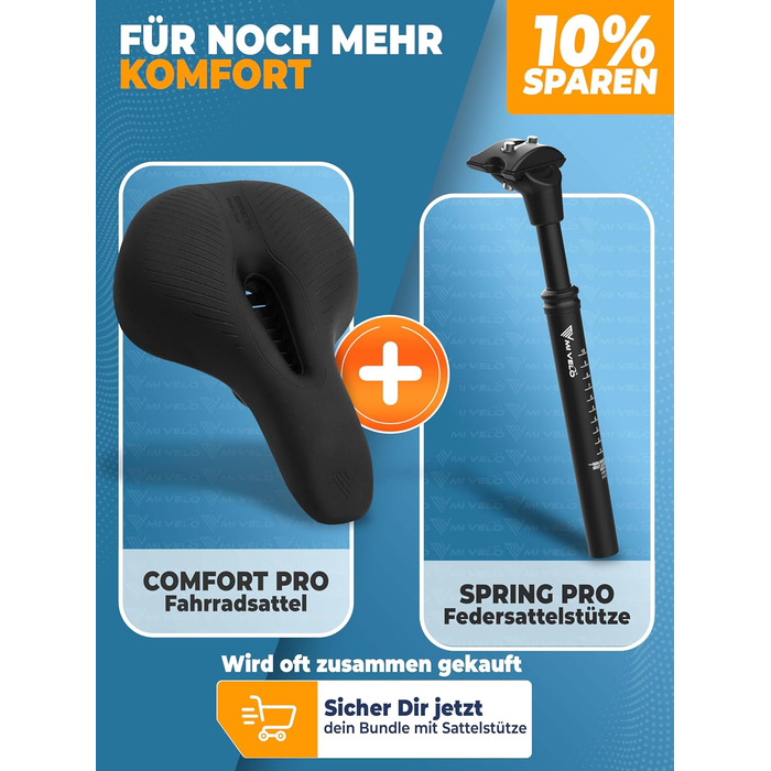 Велосипедне сідло MIVELO Comfort PRO з Memory Foam - дихаюче, для жінок та чоловіків, зручне та ергономічне. Ідеальне для комфортної їзди та трекінгу