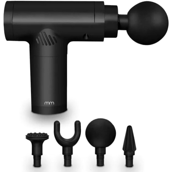 Масажний пістолет MikaMax Picco, компактний, 6 швидкостей, 1200мАг, 4 насадки, USB-C, для глибокого масажу м'язів