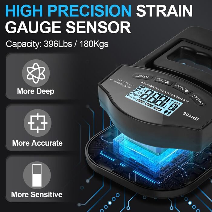 Електронний динамометр для вимірювання сили хвата, USB, 180 кг