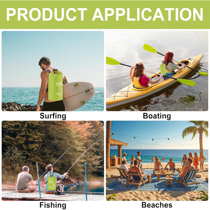 Водонепроникна сумка Uncle Paul 15 літрів (3.3 UK gal) - 2L мішок для зберігання, для водних видів спорту, кемпінгу, риболовлі