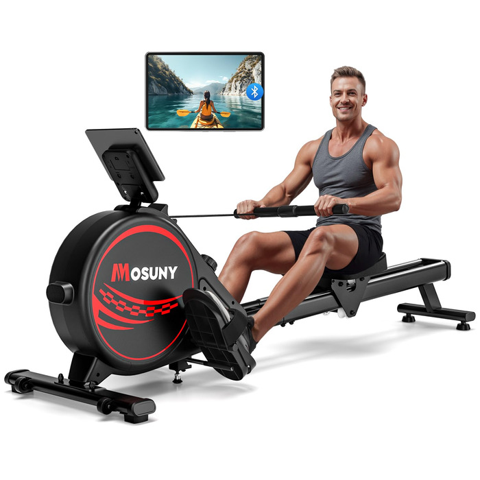 Магнітний тренажер для дому: гребний тренажер з 16 рівнями опору, тиха система, сумісність з додатком, LCD-дисплей, до 160 кг, для фітнесу