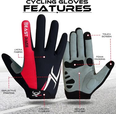 Велосипедні рукавички BEAT RAGE з напівпальцями для чоловіків та жінок, гелеві, протиковзкі, амортизуючі, для важкої атлетики, фітнес-студії, дихаючі, для гірського велосипеда (MTB), (XL, Червоний)