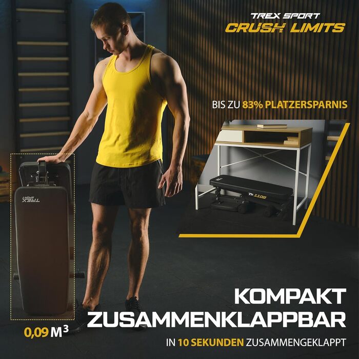 Складана лавка для жиму TREX SPORT TX-110B, 7-позиційна, універсальна тренувальна, регульована спинка, для дому та спортзалу