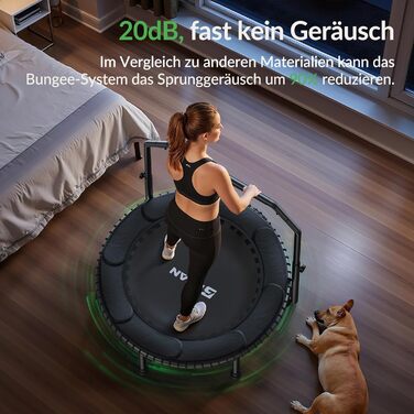 Міні-батут BCAN для дорослих, 102/122 см, до 204/250 кг, з еластичними тросами, регульованою ручкою, стабільний, тихий, для дому та вулиці, тренування всього тіла, розслаблення вдома - Зелений (102 см)