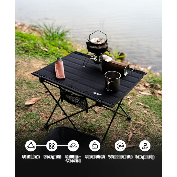OneTigris CAMPMATE Стіл для кемпінгу складний, легкий, на 30 кг, зелений (чорний)