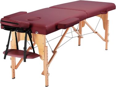 Масажний стіл Aspria Massageliege Mobile з 2 зонами, регульована висота, дерев'яні ніжки, з підголівником та підлокітниками, 213x82x85 см, до 250 кг, червоний