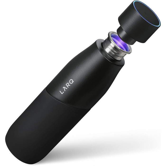 Пляшка для води LARQ Movement PureVis 950 мл, легка, неізольована, з нержавіючої сталі, з УФ-очищенням, багаторазова, для подорожей, чорна