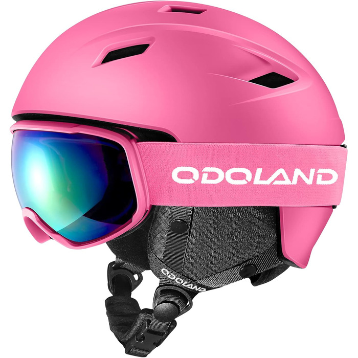 Шолом для лиж та сноуборду Ololand з маскою, рожевий, M (55-59 см), захист UV 400