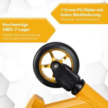 COSTWAY Стантер скутер з 360° поворотом, колеса 110 мм PU, підшипники ABEC-7, алюмінієва дека, вантажопідйомність 100 кг, для дітей від 10 років, жовтий