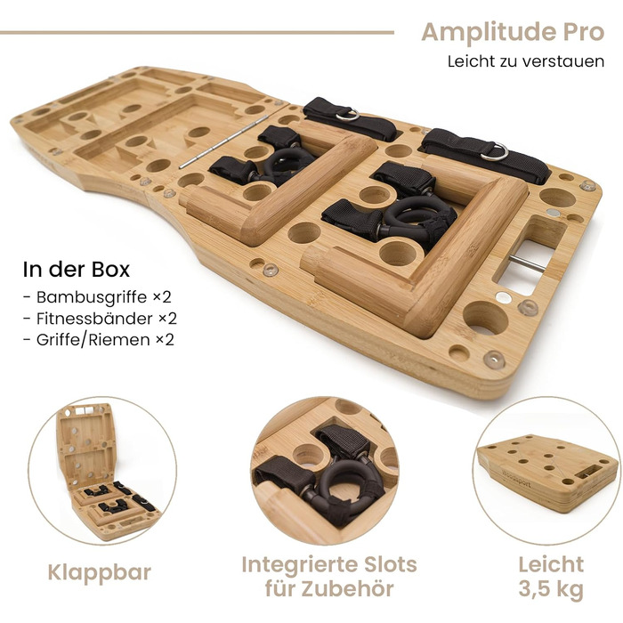 Дошка для віджимань Amplitude Pro з бамбука - преміум якість, 81 см | Складана, стабільна + гумки + інструкція 30 в 1