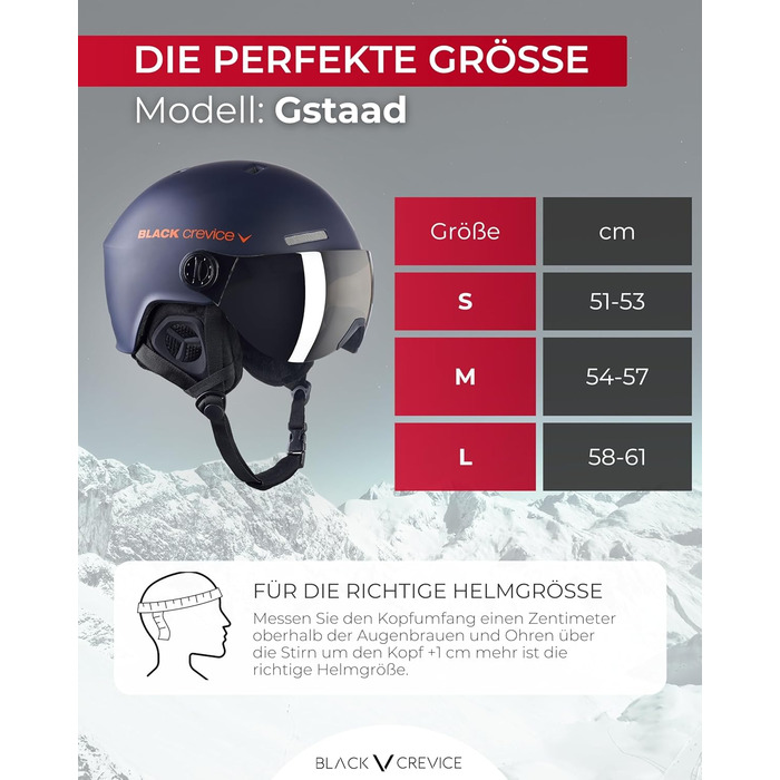 Шолом гірськолижний BLACK CREVICE Gstaad з візором (Navy/Orange) | Полікарбонат, регулювання розміру 51-53 см