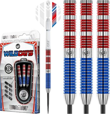Дротики WINMAU Wildcats 90% вольфраму 22 г з оперенням та стрижнями, призматична технологія, точна вага