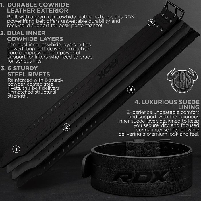 Шкіряний пояс для пауерліфтингу RDX, сертифікований IPL та USPA, 10 мм і 13 мм, регульований, для важкої атлетики, фітнесу, бодібілдингу, чоловічий і жіночий