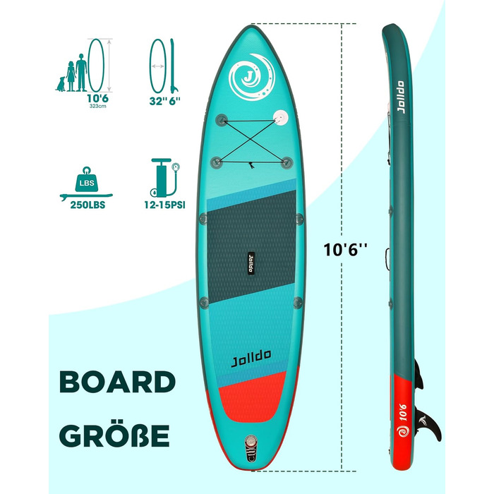 Надувна SUP-дошка Jolldo 320 см з веслом, насосом, рюкзаком, лейшою, водонепроникним кейсом і ремкомплектом, деревне забарвлення