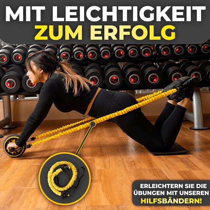 ROAD2GOAT® Тренажер для пресу - роликовий тренажер для дому, для чоловіків та жінок, чорний/золотий