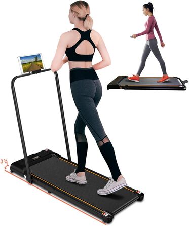 Біговий доріжка з нахилом для дому, складаний електричний walking pad з пультом дистанційного керування, Bluetooth та керуванням через додаток, подвійним амортизатором, без необхідності збирання