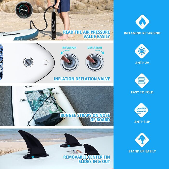 Надувна SUP-дошка FunWater для дорослих, комплект: весло, помпа, рюкзак, лінія безпеки, водонепроникна сумка, синьо-чорна