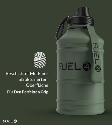 Fuel24 Суперміцна пляшка для води з нержавіючої сталі 1,3 л і 2,2 л, герметична та без BPA, спортивна фляга для фітнесу та тренувань, зелена