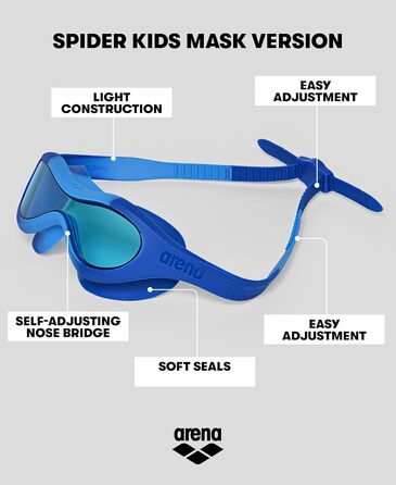 Дитяча маска для плавання arena Spider Kids – антифог, великі лінзи, середньотемні, UV-захист, саморегульований перенісся