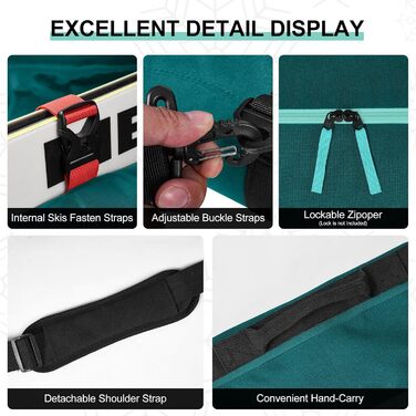 Сумка для лиж Odoland Skitasche Set, водонепроникна, для подорожей, вміщує лижі до 200 см, для чоловіків та жінок (Pfauenblau)