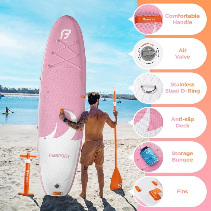 Надувний SUP дошка FBSPORT для сапсерфінгу, 335x84x15 см, рожева (з аксесуарами)