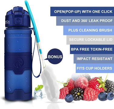 Спортивна пляшка ZORRI 500 мл, 1 л, 700 мл, 400 мл, BPA-Free, для води та газованих напоїв, без витоку, екологічна, для дітей, школи, спортзалу, фітнесу, велосипеду (темно-синій)