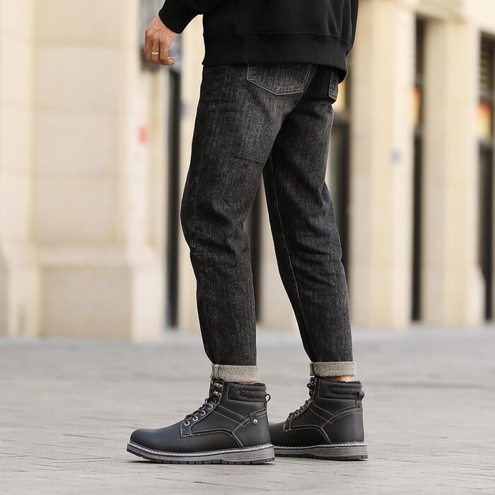 Чоловічі зимові черевики ANALEAF - теплі зимові чоботи для вулиці, водонепроникні, з антиковзкою підошвою, трекінгові, зелені (чорні, 42 EU)