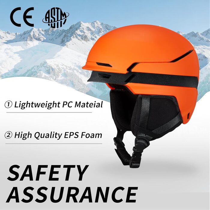 Шкільний шолом для сноуборду та лиж DXH811: унісекс, знятні навушники, вентиляція, захист від UV, регульований, матовий помаранчевий (шолом + маска + захист обличчя, M)