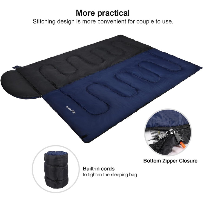 Спальний мішок Redcamp Baumwoll-Flanell для кемпінгу, 3-сезонний, теплий та комфортний, для дорослих, вага наповнювача 1.8/2/3 кг, колір морський блакитний