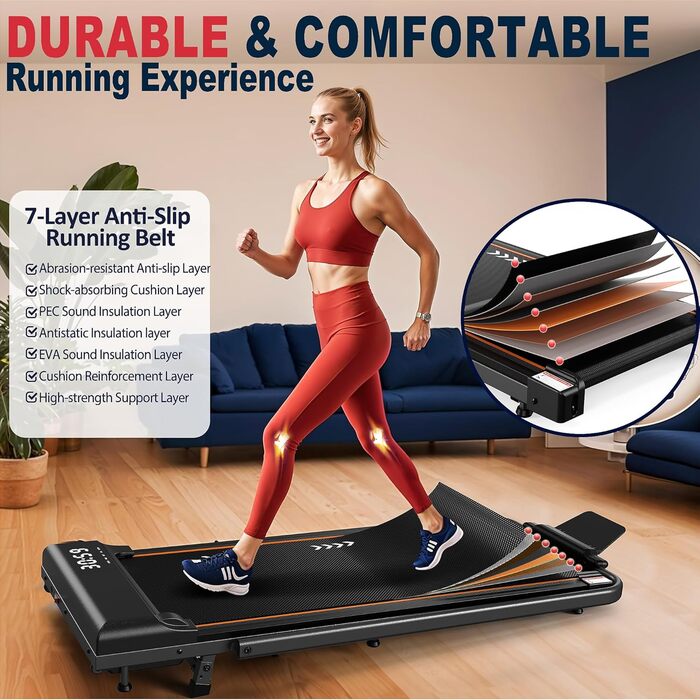 Бігова доріжка VOWVIT для дому, складаний: кут нахилу 7%, потужність 2.5 PS, максимальне навантаження 120 кг, швидкість 1-12 км/год