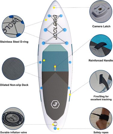 Надувний SUP Board JOOLOOG Stand Up Paddle Board 300 кг, 6 дюймів товщини, з аксесуарами для веслування для дорослих та підлітків, довжина 10'2/10'5', 320 x 81 x 15 см, зелено-сірий колір (білий/чорний з сидінням)