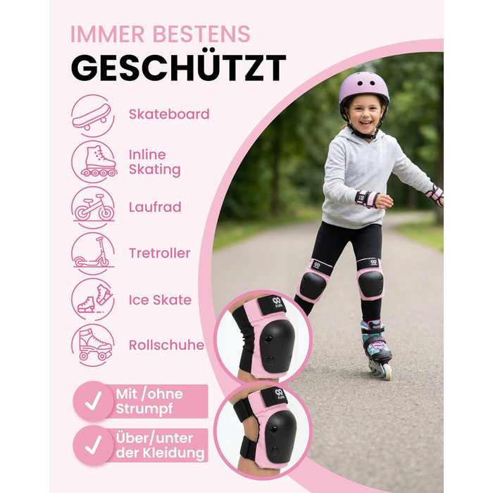 Захист для колін та ліктів 99FLIPS для дітей (3-12 років), рожевий - комплект для роликів, скейтборду, самокату (XS/S/M)