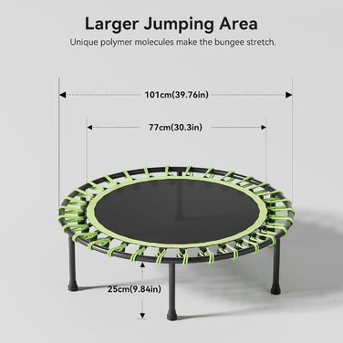 Міні-батут для дорослих, 101,6 см, без поручнів, для фітнесу, зелений