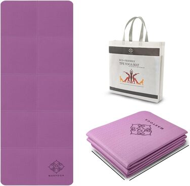 Складаний йога-мат MAXYOGA, нековзний, легкий, екологічний TPE, 183x61x0,6 см, темно-фіолетовий