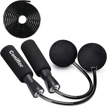 Стрибкова скакалка Coniflor 2-в-1 для жінок, чоловіків та дітей - без перекручування, з підшипниками та зручними ручками для швидких фітнес-тренувань, чорна