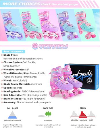 Роликові ковзани 2PM SPORTS для дітей: регульовані, рожево-блакитні, розмір 32-36 EU