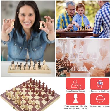 Шаховий набір Tekenebse: складане шахове поле 29x29 см, магнітні фігури, дерев'яний, для дітей та дорослих