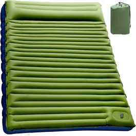 Каремат туристичний Yuzonc Double, самонадувний, з насосом, зелено-блакитний