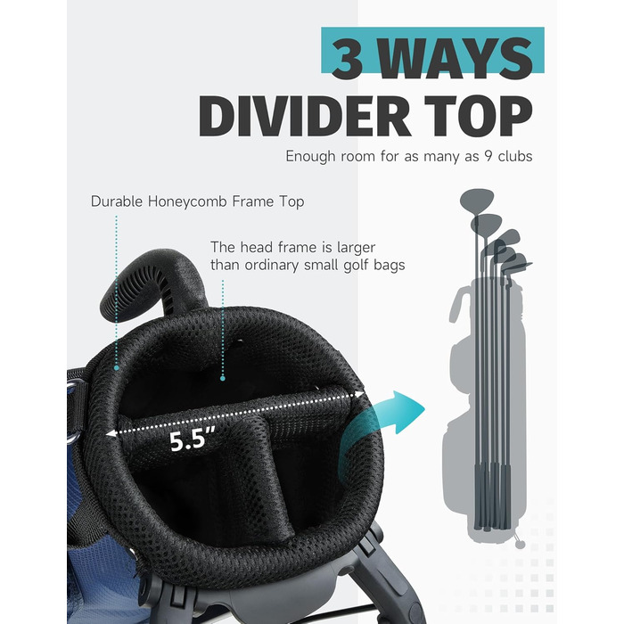 Сумка для гольфу Findway, легка та портативна, з підставкою, 3 відділення, регульований плечовий ремінь, 5 кишень, ручка, для чоловіків та жінок, блакитна
