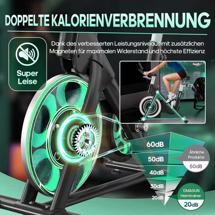 Ергометр DMASUN для дому з регульованим магнітним опором, стійкою для гантелей, важким маховиком, LCD-монітором, регульованою висотою, фітнес-велосипед до 180 кг, зелений [2026 Модель]