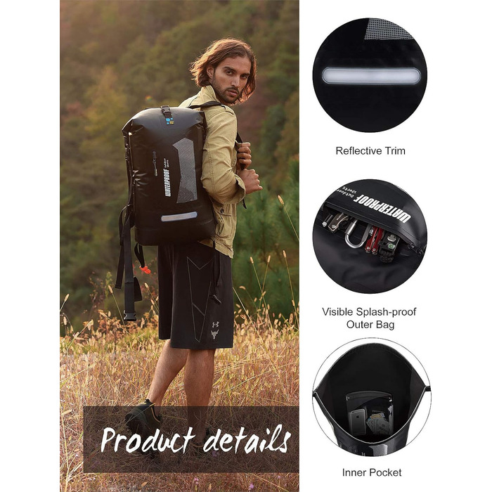 Водонепроникний рюкзак IDRYBAG Dry Bag 30L: сухий, плаваючий, для подорожей, каякінгу, чорний