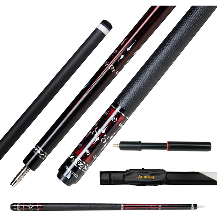 Професійний більярдний кий Moyerely з карбону, 11.8/12.5 мм, низька відхилення, з чохлом MF1-PU Wrap + подовжувач 11.8 мм