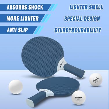 Набір для настільного тенісу Senston: професійний комплект для 2-4 гравців, гумові накладки, для гри в приміщенні та на вулиці. Чорний & Білий (Indigo)