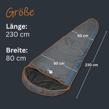 Спальник зимовий GEAR Mumienschlafsack Sirocco -18°C, 230x80 см, водонепроникний, для трекінгу та кемпінгу (синьо-сірий)
